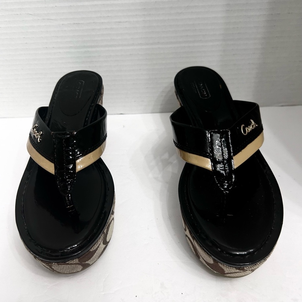 Coach Jody Black and Cream Signature Monogram Slip On Wedge Women's Sandals - Picture 2 of 12